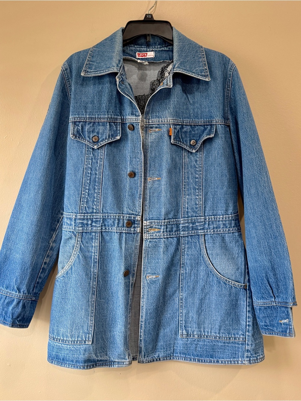 Levi’s Vintage Orange Tab Denim Jacket Custom Art Gemini Patch Medium - Picture 8 of 9